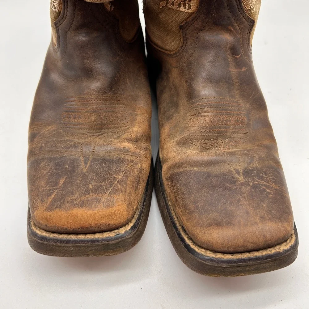 Durango Kids 8 Inch Western Boots Brown Army Green USA Flag Size 5.5M